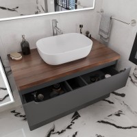 Тумба с раковиной STWORKI Берген 100 серая с темной столешницей, Moduo 50 Square