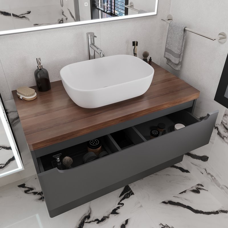 Тумба с раковиной STWORKI Берген 100 серая с темной столешницей, Moduo 50 Square