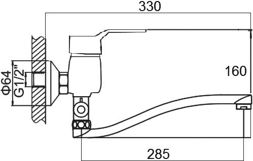 Смеситель с длинным изливом для ванны D-lin D140403 хром