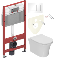 Комплект Унитаз подвесной Bauedge Bau Spectrum PRO безободковый, с микролифтом, белый + Инсталляция TECE Base 9400413 4 в 1 с кнопкой смыва