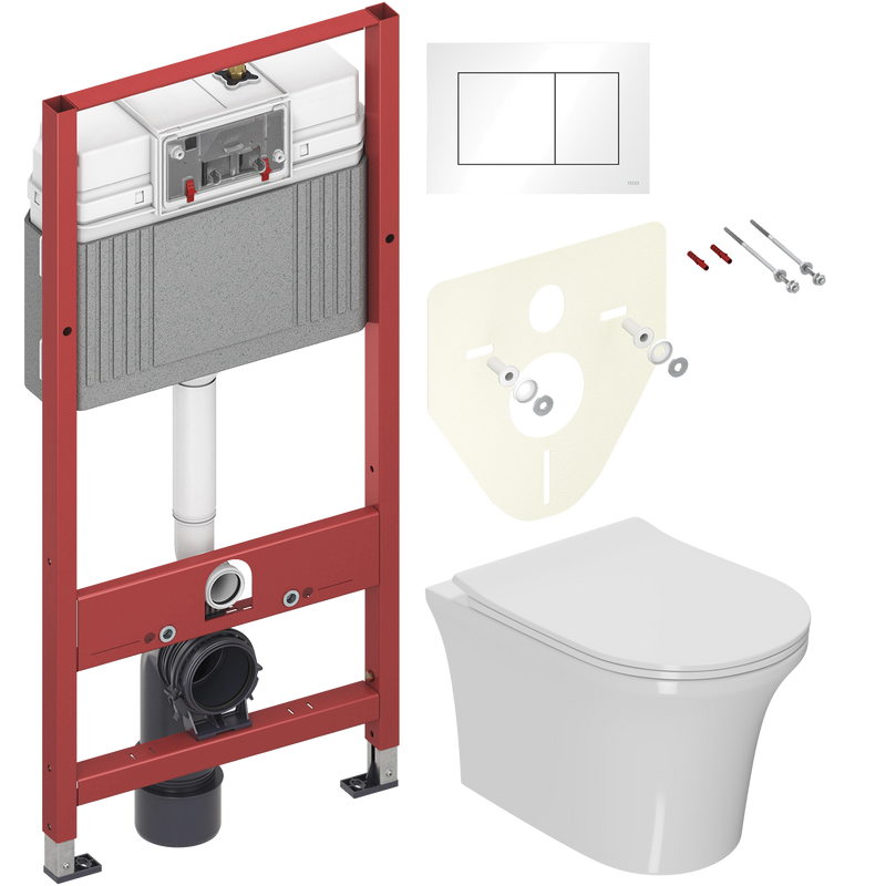 Комплект Унитаз подвесной Bauedge Bau Spectrum PRO безободковый, с микролифтом, белый + Инсталляция TECE Base 9400413 4 в 1 с кнопкой смыва