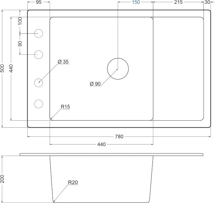 Мойка кухонная Emar Quartz EMQ-1780.Q агат