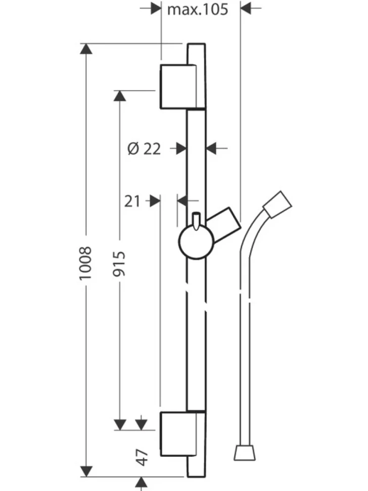 Душевая штанга Hansgrohe Unica 28631670 90 см, матовая черная