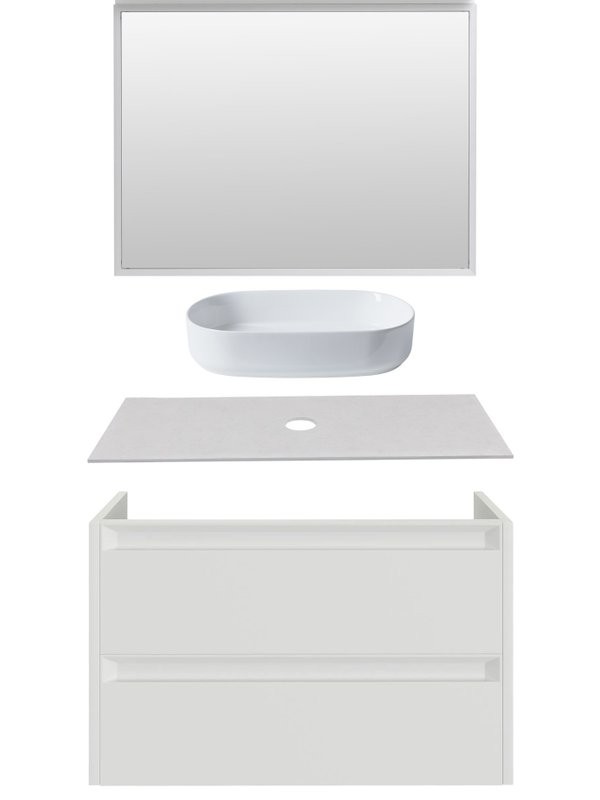 Мебель для ванной комнаты Allen Brau Fantasy 2.0 100 матовый белый, столешница бежевая, раковина Fantasy Oval 55, белая
