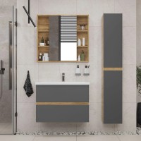 Мебель для ванной комнаты SanStar Graffa 80 дуб вотан, графит софт, раковина Como 80