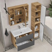 Мебель для ванной комнаты SanStar Graffa 80 дуб вотан, графит софт, раковина Como 80