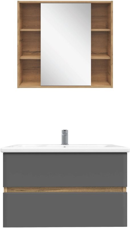 Мебель для ванной комнаты SanStar Graffa 80 дуб вотан, графит софт, раковина Como 80