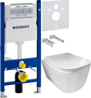 Комплект Унитаз подвесной Ceramicanova New Day CN3005 с микролифтом, безободковый + Инсталляция Geberit Duofix Delta 458.149.21.1 с кнопкой смыва, хром + Звукоизоляция