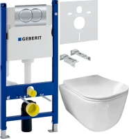 Комплект Унитаз подвесной Ceramicanova New Day CN3005 с микролифтом, безободковый + Инсталляция Geberit Duofix Delta 458.149.21.1 с кнопкой смыва, хром + Звукоизоляция