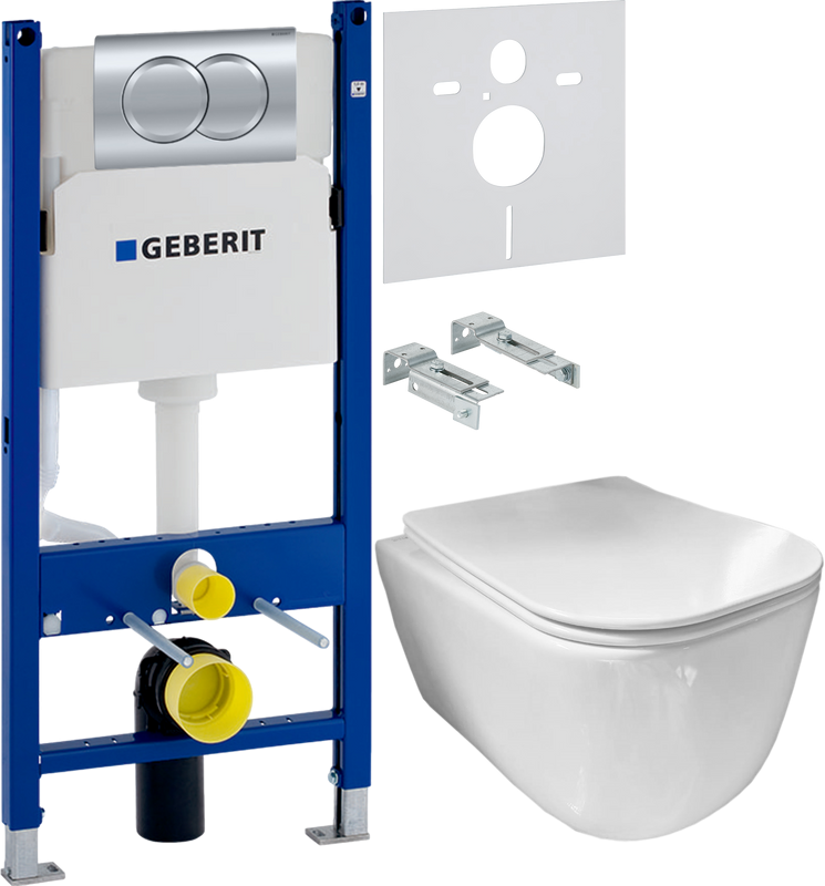 Комплект Унитаз подвесной Ceramicanova New Day CN3005 с микролифтом, безободковый + Инсталляция Geberit Duofix Delta 458.149.21.1 с кнопкой смыва, хром + Звукоизоляция