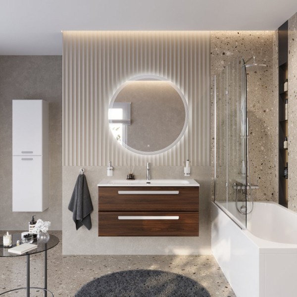Мебель для ванной комнаты Cezares Eco Cer-N 100 орех шоколад софт, раковина Eco 100, ручки сатин