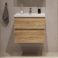 Тумба с раковиной SanStar Lavanti 50 подвесная, дуб вотан, раковина Енисей