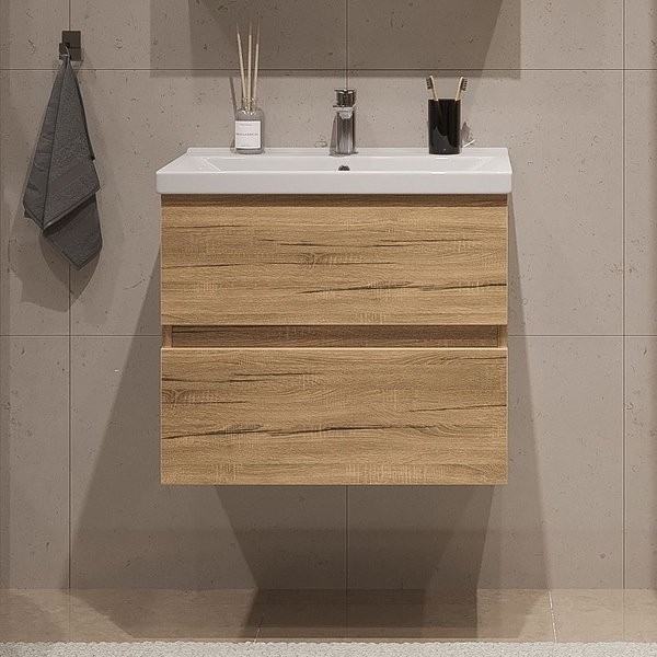 Тумба с раковиной SanStar Lavanti 50 подвесная, дуб вотан, раковина Енисей