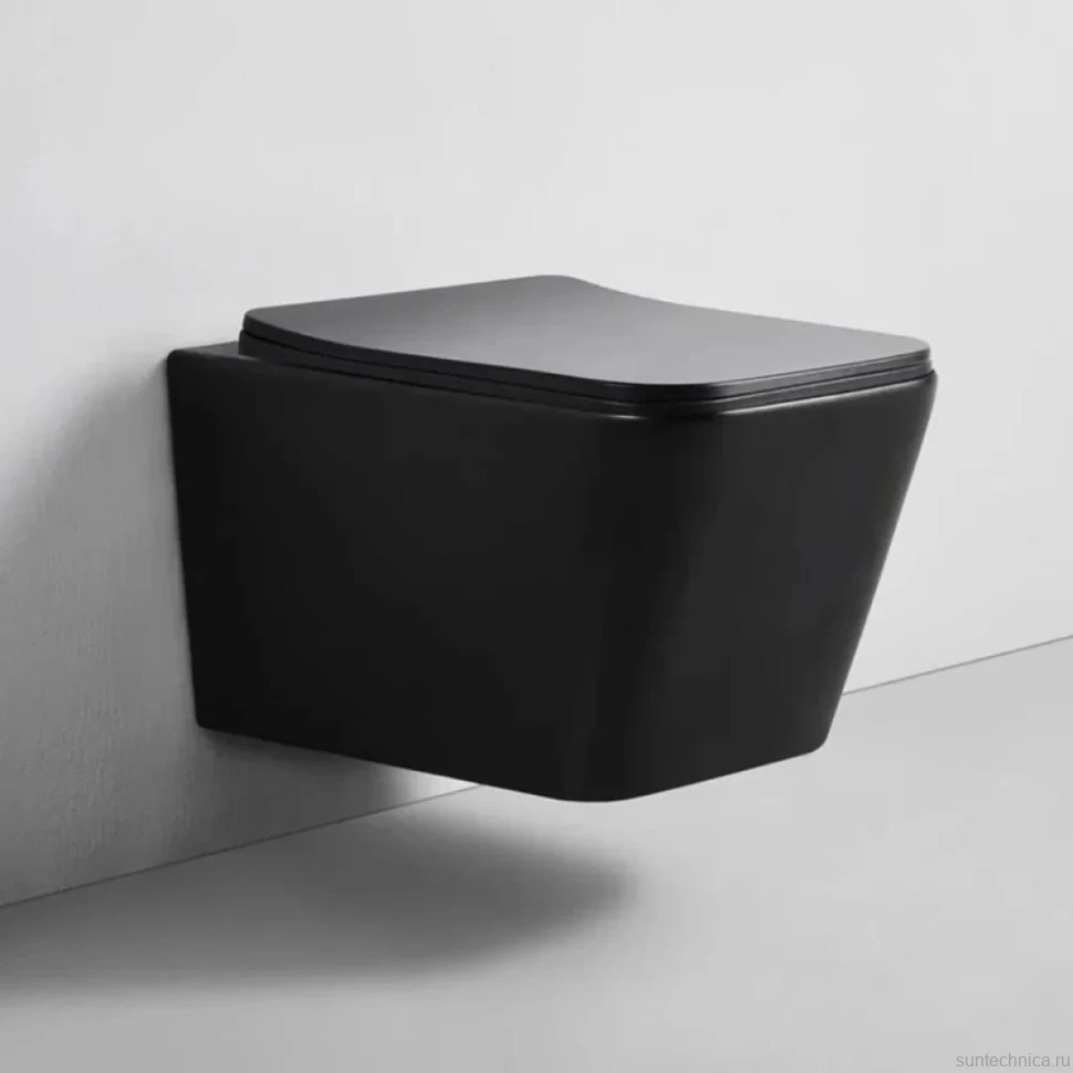Комплект Унитаз подвесной BOND Cube F04-108 безободковый, с микролифтом, черный + Крепления Geberit Duofix 111.815.00.1 к стене + Звукоизоляция + Инсталляция UP 320 111.300.00.5 + Кнопка Sigma 01 115.770.DW.5 черная