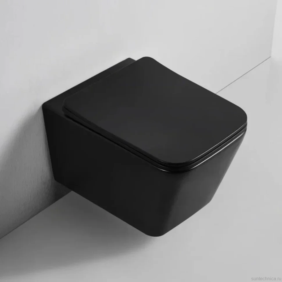 Комплект Унитаз подвесной BOND Cube F04-108 безободковый, с микролифтом, черный + Крепления Geberit Duofix 111.815.00.1 к стене + Звукоизоляция + Инсталляция UP 320 111.300.00.5 + Кнопка Sigma 01 115.770.DW.5 черная