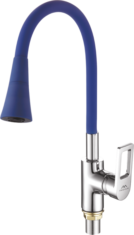 Смеситель для кухни Fashun A4253+B11 с гибким изливом, хром, синий