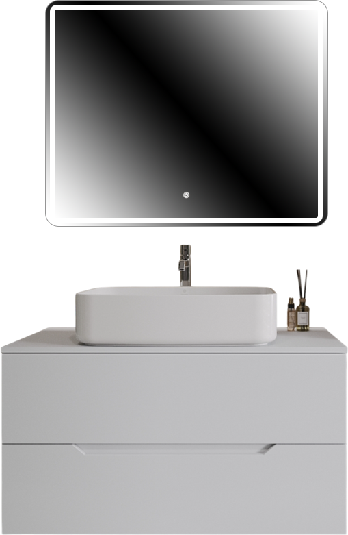 Мебель для ванной комнаты Orange Line 100 подвесная, 2 ящика, матовая белая с раковиной B07-600W