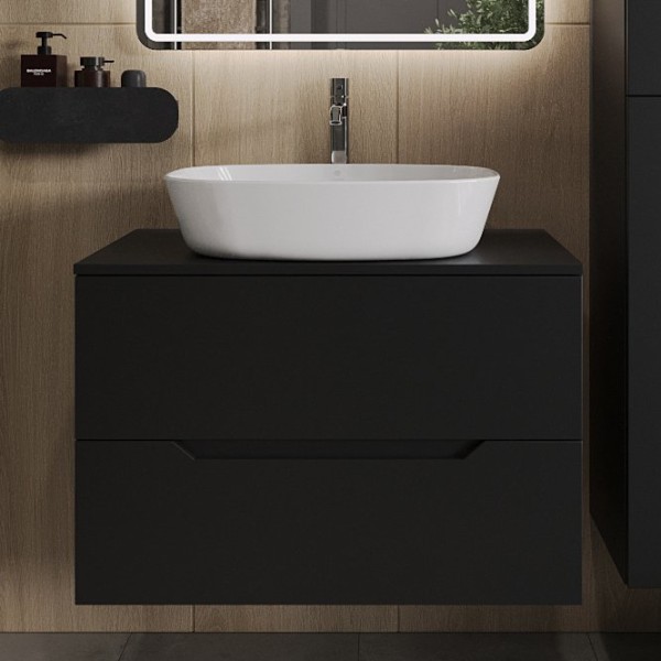 Тумба с раковиной Orange Line 80 подвесная, 2 ящика, матовая черная с раковиной B08-500W