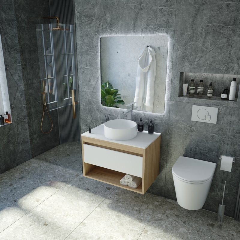 Тумба с раковиной Teymi Ritta 65 дуб эврика, матовая белая, раковина Lina D35