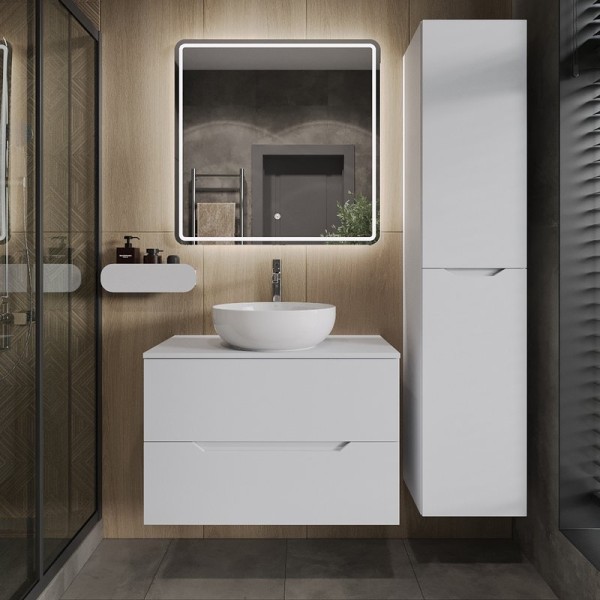 Мебель для ванной комнаты Orange Line 80 подвесная, 2 ящика, матовая белая с раковиной B07-420W