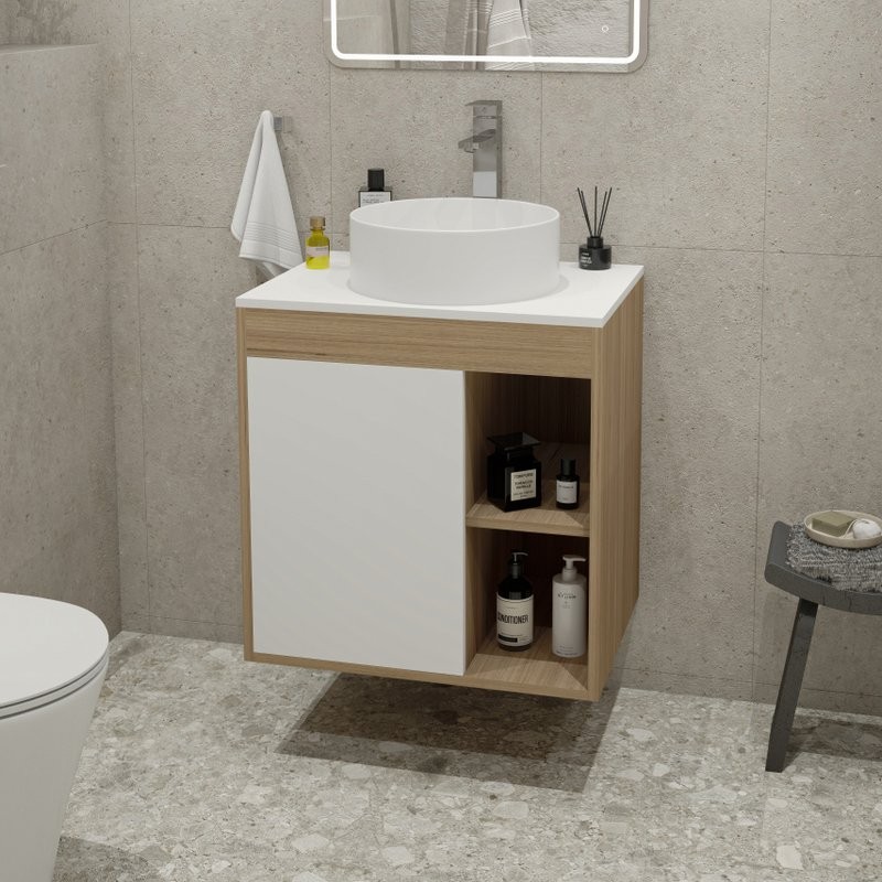 Тумба с раковиной Teymi Nura 60 дуб эврика, матовая белая, раковина Lina D35