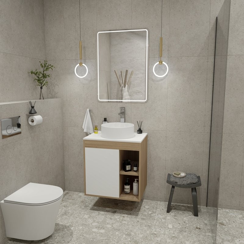 Тумба с раковиной Teymi Nura 60 дуб эврика, матовая белая, раковина Lina D35