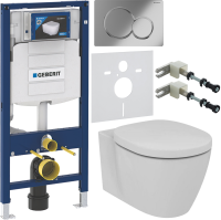 Комплект Унитаз подвесной Ideal Standard Connect AquaBlade E047901 + Крышка + Инсталляция Geberit Duofix UP 320 111.300.00.5 + Кнопка Sigma 01 115.770.21.5 хром + Крепления 111.815.00.1 к стене + Звукоизоляция