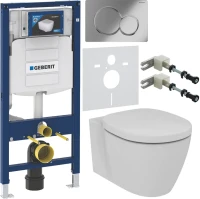 Комплект Унитаз подвесной Ideal Standard Connect AquaBlade E047901 + Крышка + Инсталляция Geberit Duofix UP 320 111.300.00.5 + Кнопка Sigma 01 115.770.21.5 хром + Крепления 111.815.00.1 к стене + Звукоизоляция