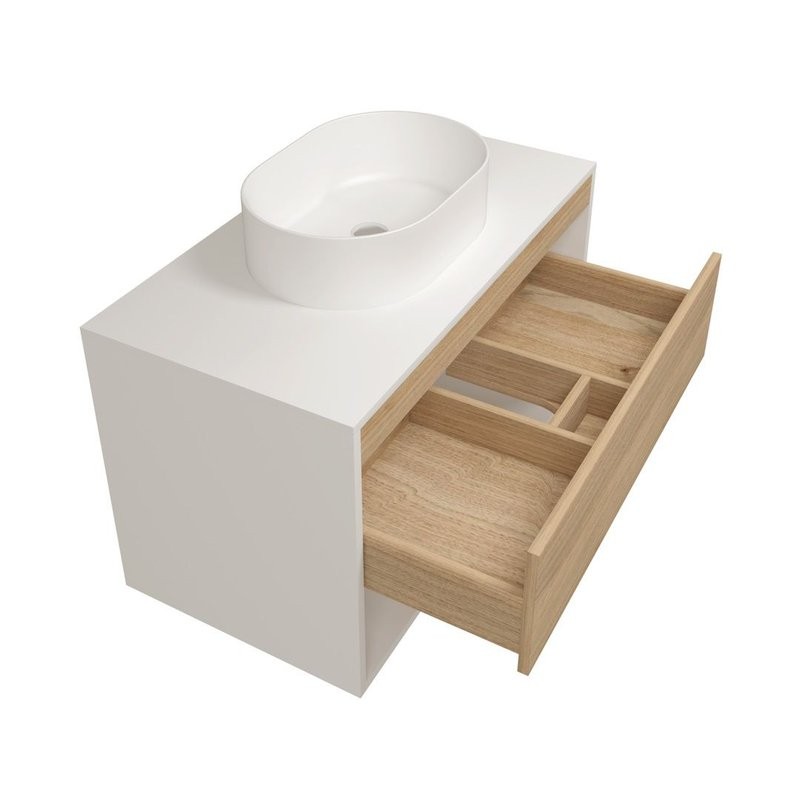 Тумба подвесная для ванной 85 см Teymi Ritta корпус белый фасад дуб T60540