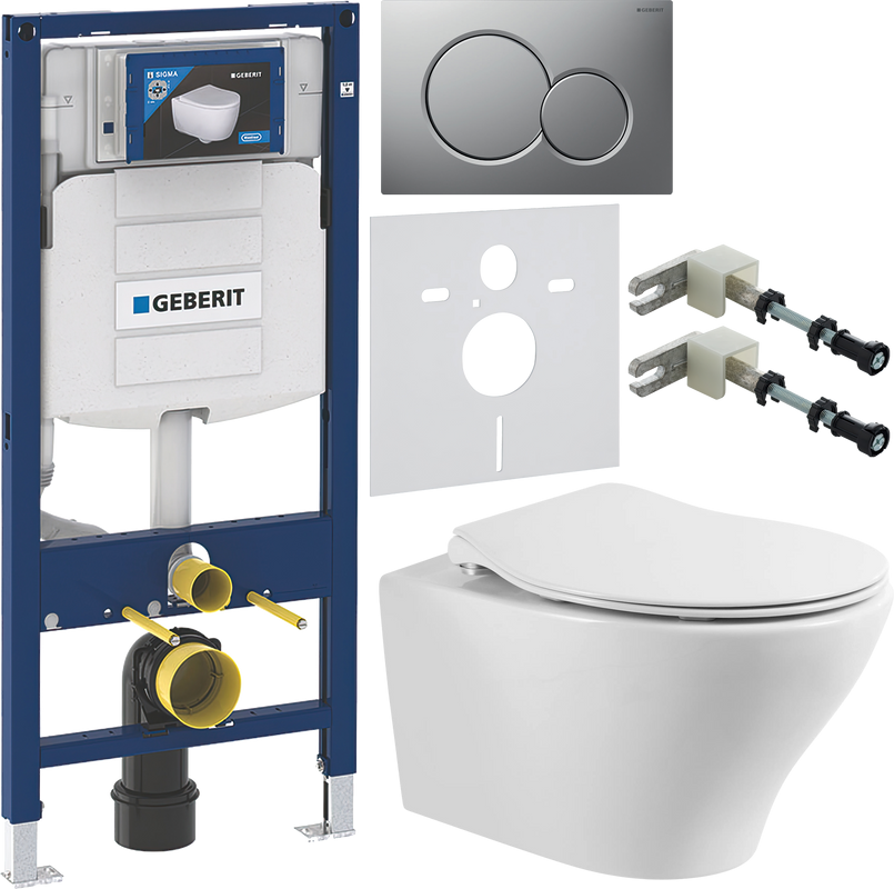 Комплект Унитаз подвесной BelBagno Acqua + Крышка Prospero BB2020SC с микролифтом, петли хром + Инсталляция Geberit Duofix UP 320 111.300.00.5 + Кнопка Sigma 01 115.770.JQ.5 лакированная, матовый хром + Крепления 111.815.00.1 к стене + Звукоизоляция