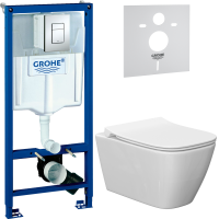 Комплект Унитаз подвесной Ideal Standard I Life B T461401 безободковый, euro white + Крышка T500301 с микролифтом + Инсталляция Grohe Rapid SL 38772001 3 в 1 с кнопкой смыва + Звукоизоляция