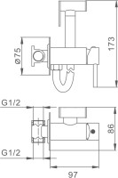 Гигиенический душ Frap F7505-9 со смесителем, С ВНУТРЕННЕЙ ЧАСТЬЮ, оружейная сталь