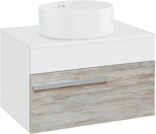 Тумба с раковиной Runo Вудлайн 65 подвесная, скандинавский дуб, раковина Palla 40