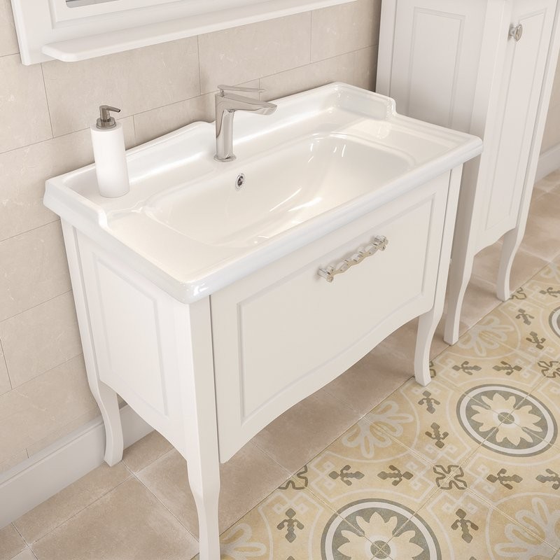 Мебель для ванной комнаты Comforty Павия 100 напольная, белый глянец