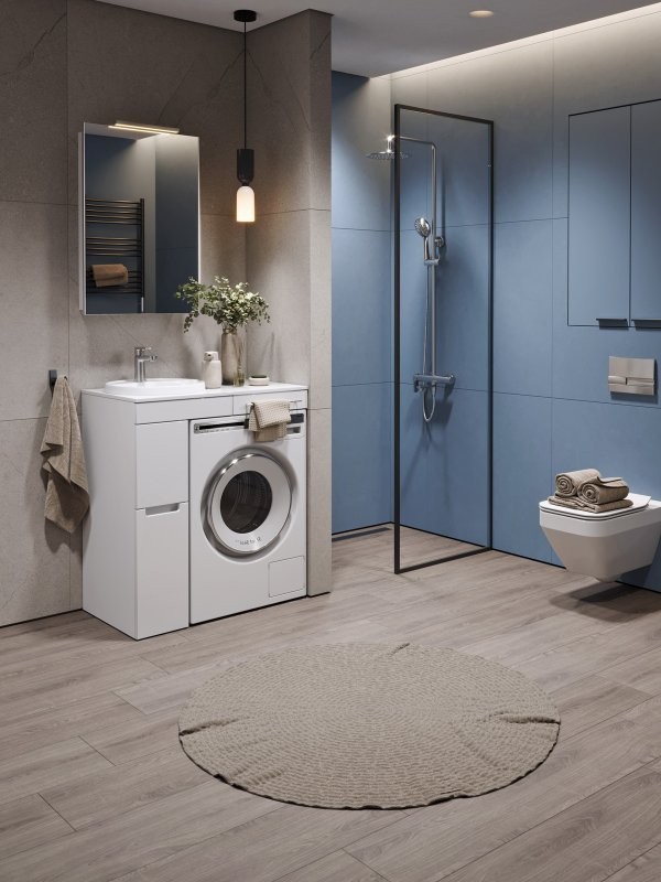 Тумба под раковину со столешницей Alavann Cosmetic 85 R/L глянцевая белая