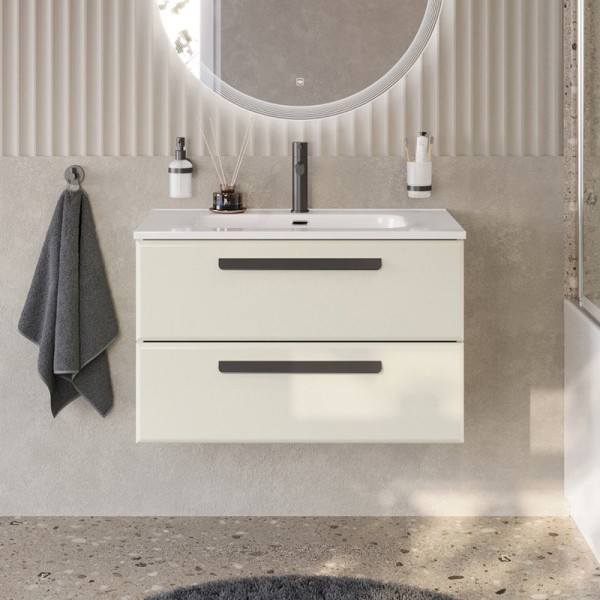 Тумба с раковиной Cezares Eco Cer-N 80 брашированная альпака, раковина Duet 80, ручки матовые черные