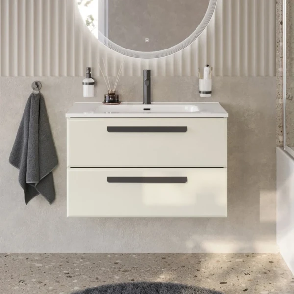 Тумба с раковиной Cezares Eco Cer-N 80 брашированная альпака, раковина Duet 80, ручки матовые черные