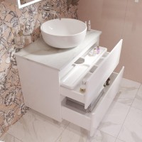 Мебель для ванной комнаты STWORKI Колдинг 80 белая, с раковиной Moduo 40 RING, столешница светло-серая сатиновая