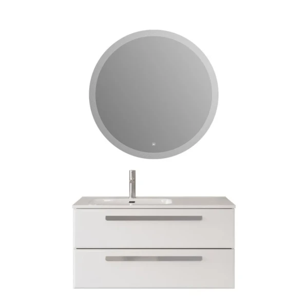 Мебель для ванной комнаты Cezares Eco Cer-N 100 L bianco lucido, раковина Duet 100 L, ручки серые