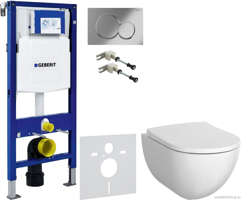 Комплект Унитаз подвесной Geberit Acanto + Крышка + Крепления Duofix 111.815.00.1 к стене + Звукоизоляция + Инсталляция UP 320 111.300.00.5 + Кнопка Sigma 01 115.770.21.5 хром