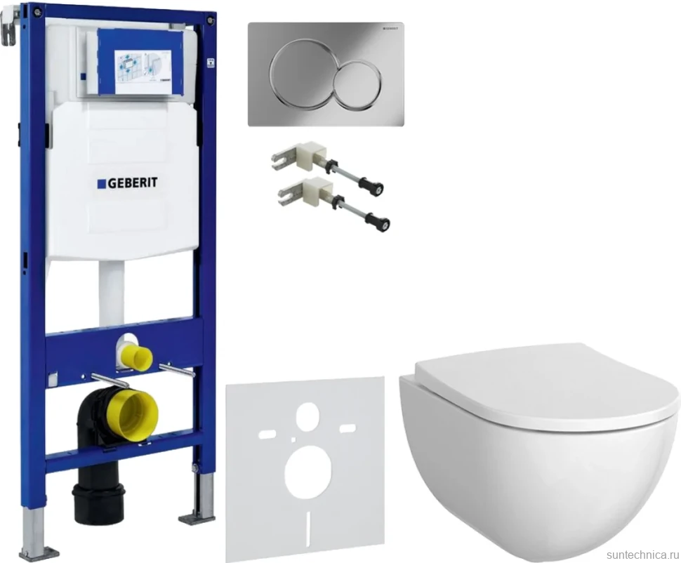 Комплект Унитаз подвесной Geberit Acanto + Крышка + Крепления Duofix 111.815.00.1 к стене + Звукоизоляция + Инсталляция UP 320 111.300.00.5 + Кнопка Sigma 01 115.770.21.5 хром