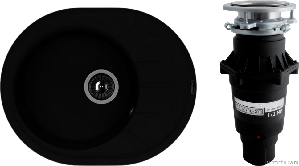 Комплект Мойка Florentina Родос 620 антрацит + Измельчитель Bone Crusher BC 810-SL Slim Line