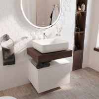 Столешница STWORKI Ольборг 60 дуб карпентер, без отверстий, с тумбой 60, с раковиной STWORKI Soul 1 белой