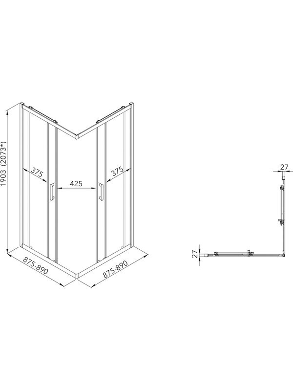 Душевой уголок Triton Фикс 90x90 см, без поддона, профиль черный, стекло вельвет