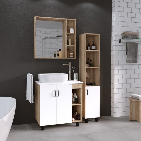 Мебель для ванной комнаты Grossman Флай 80 со столешницей, дуб сонома, белая