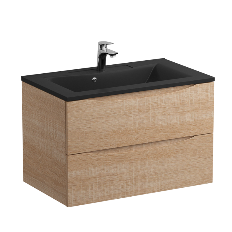 Мебель для ванной комнаты BelBagno Marino 80 подвесная, rovere bianco, черная раовина