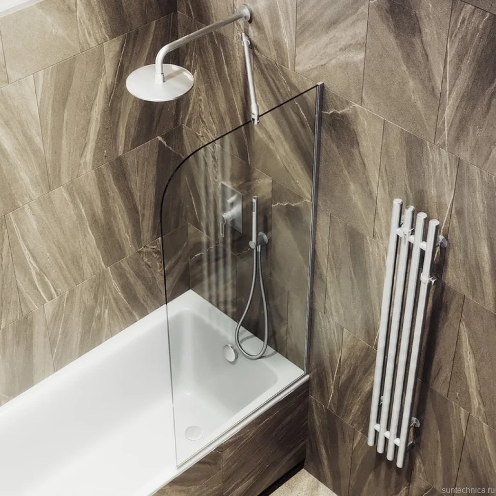 Шторка на ванну Maybahglass MGV-144-5у, 64x140, профиль матовый хром, стекло прозрачное