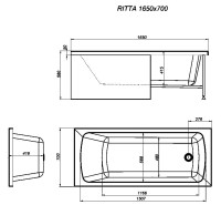 Акриловая ванна Timo Ritta 165x70 см, пристенная, белая, с каркасом