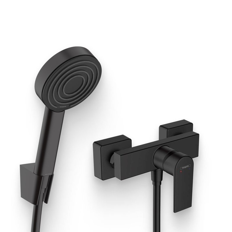 Душевой комплект Смеситель для душа Hansgrohe Vernis Shape 71650670, черный + Гарнитур Pulsify 105 1jet 24301670, 1,25, матовый черный