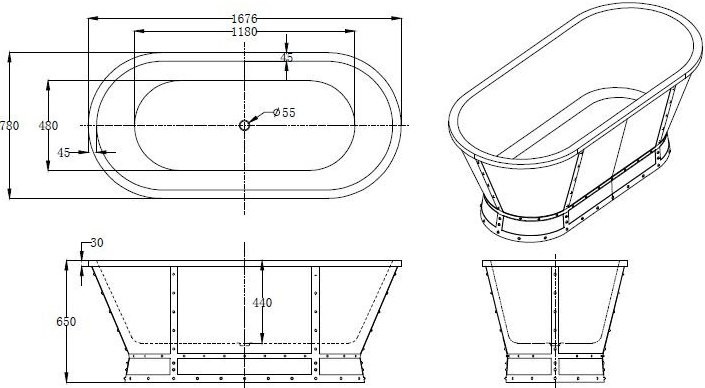 Акриловая ванна BelBagno BB35 170x80 см, отдельностоящая, белая, овальная, на ножках